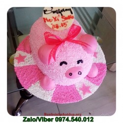 Bánh sinh nhật con heo 3D màu hồng nhạt - HE49
